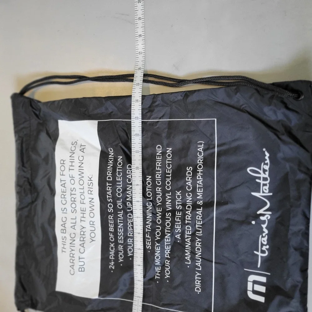 Travis Mathew Drawstring Golf Cinch Bag Zippered Lined Pocket Black 14x18‎